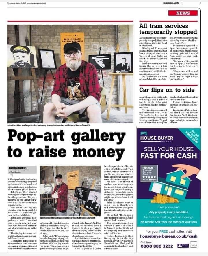 How I Learned To Stop Worrying on page 3 of the @The_Gazette on Wednesday. Thank you @LucindaH19 for the interview. View the exhibition in the Alternative Gallery Space @HIVEBPL @HiveArts2