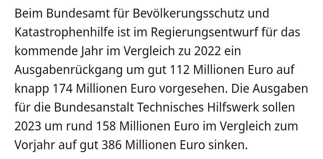 Statt aus den vergangenen Jahren zu lernen und den zivilen #Katastrophenschutz auszubauen, will die BReg dessen Budget kürzen.
Keine Pointe