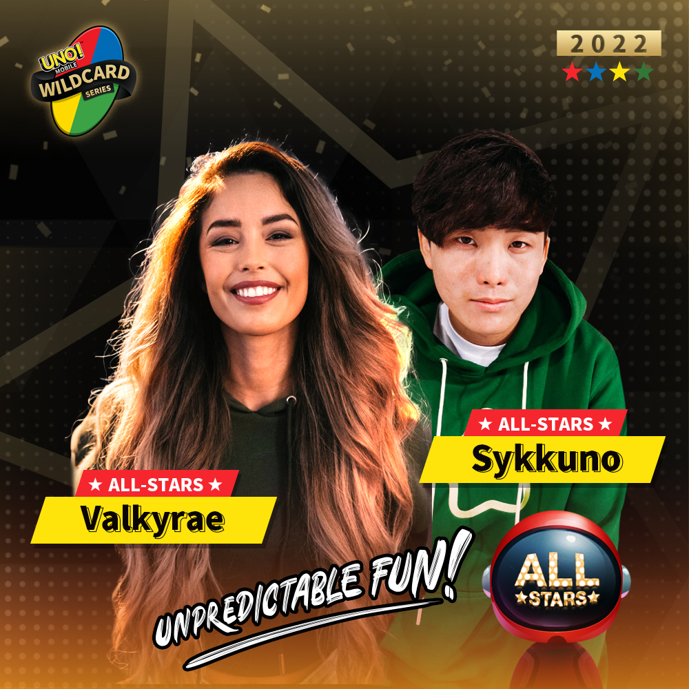 UNOMobileGame's tweet photo. Teams 3 and 4 of the Wildcard Series are stacked! 🤩

@Valkyrae and @Sykkuno are teaming up to make a undefeatable duo! Don't miss these inseperable friends work together to make it to the finals! ✨

#UNOALLSTARS #UNOWILDCARD https://t.co/1ZLWKNUABO