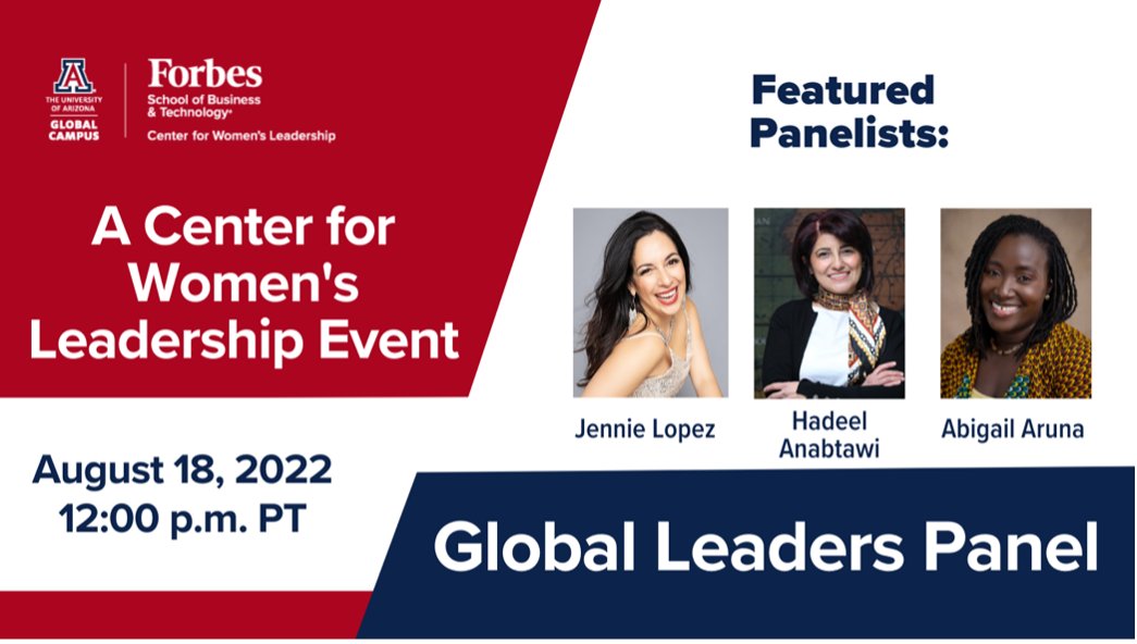 Women are made to thrive not just survive. Join the Forbes School of Business and Technology® Center for Women's Leadership for a Global Leadership Panel Discussion featuring Jennie Lopez, Hadeel Anabtawi, and Abigail Aruna. Registration link: uagc-edu.zoom.us/meeting/regist…