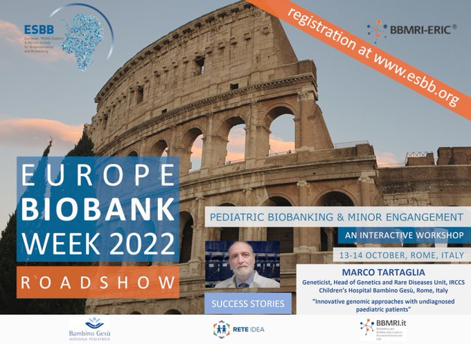 BBMRIERIC's tweet photo. We welcome MARCO TARTAGLIA as speaker at the success stories session of the #EBW22 Roadshow in Rome on Oct. 13. 
His talk: “Innovative genomic approaches with undiagnosed paediatric patients“

Programme &amp; registration:
https://t.co/wGOGu1S7I8
 #biobanking #paediatrics @ESBBnews https://t.co/9Bcny6MNMf