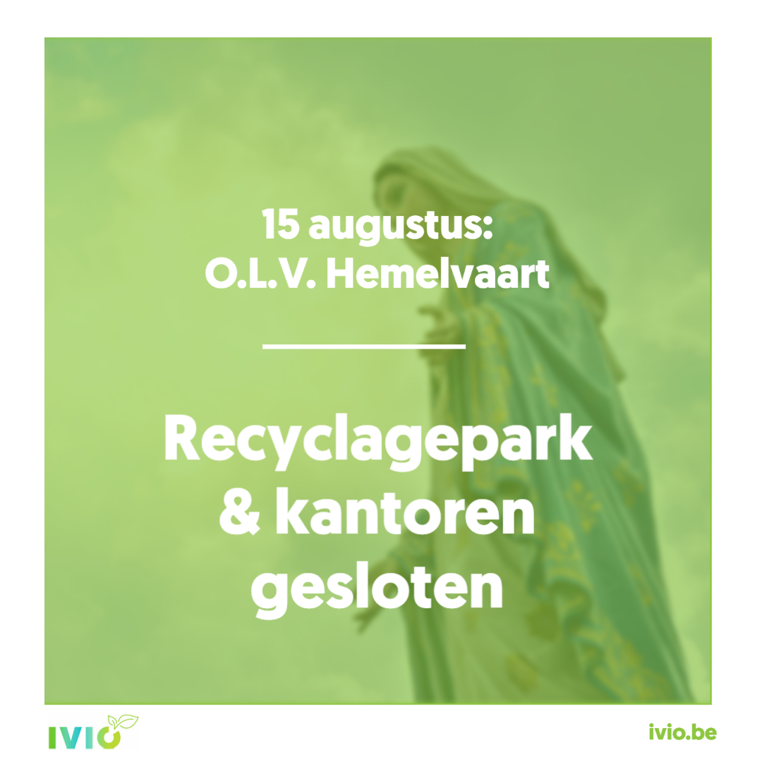 IVIO76277999's tweet photo. 👉 Opgelet!
Ons kantoor en recyclageparken zijn op 15 augustus gesloten. Ook enkele ophaalrondes worden hierdoor verplaatst. Check https://t.co/pSbVM5Wpbt of de recycle app voor meer informatie.
#15augustus #O.L.V.Hemelvaart #Ardooie, #Meulebeke, #Tielt https://t.co/rfUD5qkyZt