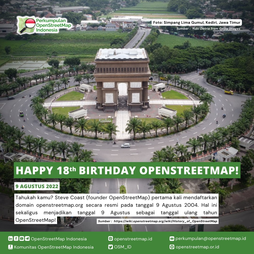 OSM_ID's tweet image. Pekan ini, OpenStreetMap merayakan ulang tahunnya yang ke 18 tahun! 

Apa pengalaman menarikmu bersama OpenStreetMap? Share di kolom komentar ya!

#OpenStreetMap18 #anniversary #openstreetmap