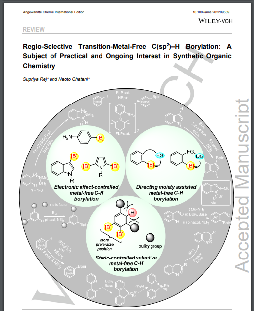 RejSupriya's tweet photo. It was a pleasure to write this with Prof. Naoto Chatani. This review cover the ongoing interest of metal-free C-H borylation. @angew_chem @Boron_Chemistry  
https://t.co/T8KT53Y1ZW https://t.co/qUCqUNiOwi