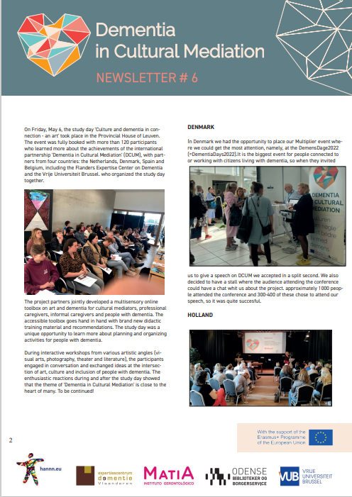 dcumproject's tweet photo. Do you want to catch up with some of the last 
@dcumproject developments? Feel free to check out our last newsletter with more information on the project's multiplier events.

#DCUMproject #arts #culture #dementia #inspiration https://t.co/CEUq8nRKU5