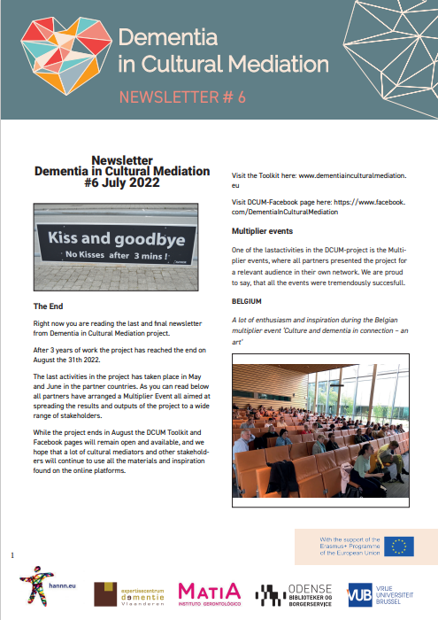 dcumproject's tweet photo. Do you want to catch up with some of the last 
@dcumproject developments? Feel free to check out our last newsletter with more information on the project's multiplier events.

#DCUMproject #arts #culture #dementia #inspiration https://t.co/CEUq8nRKU5