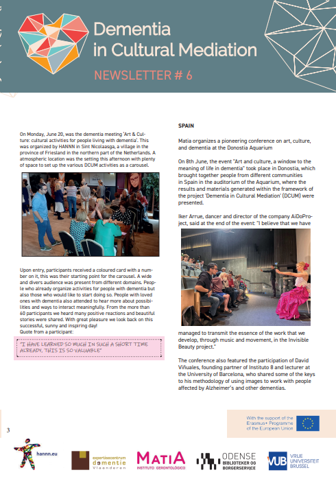 dcumproject's tweet photo. Do you want to catch up with some of the last 
@dcumproject developments? Feel free to check out our last newsletter with more information on the project's multiplier events.

#DCUMproject #arts #culture #dementia #inspiration https://t.co/CEUq8nRKU5