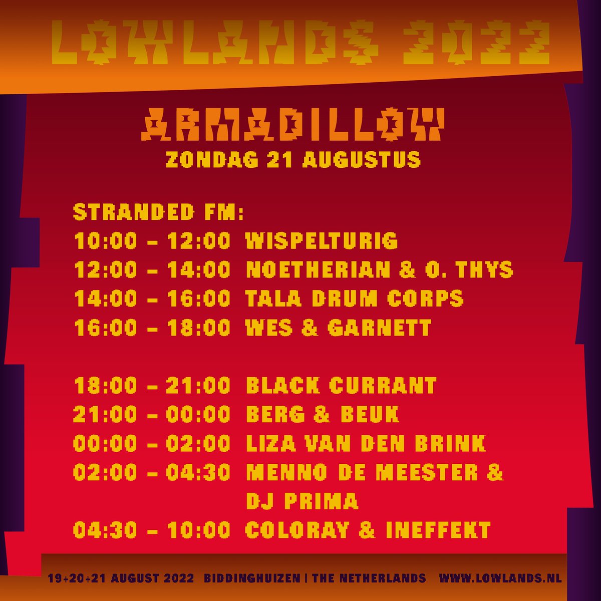 Het programma van superhang-out en 24-uursdoordanstent ArmadiLLow is bekend! Check de volledige programma-info hier: bit.ly/3PlE2nD #LL22 #LLFest