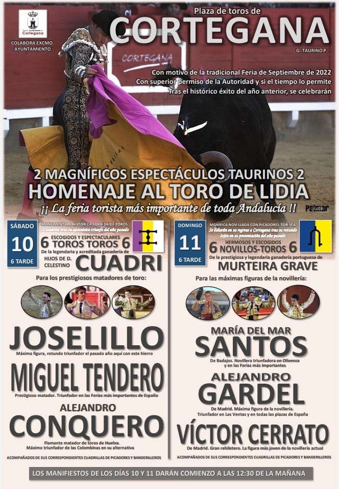 🚩Nueva cita para Alejandro Gardel en el sur de España 

🗓️ 11 Septiembre 2022
🏟️ Cortegana (Huelva)
🐂 Murteira Grave