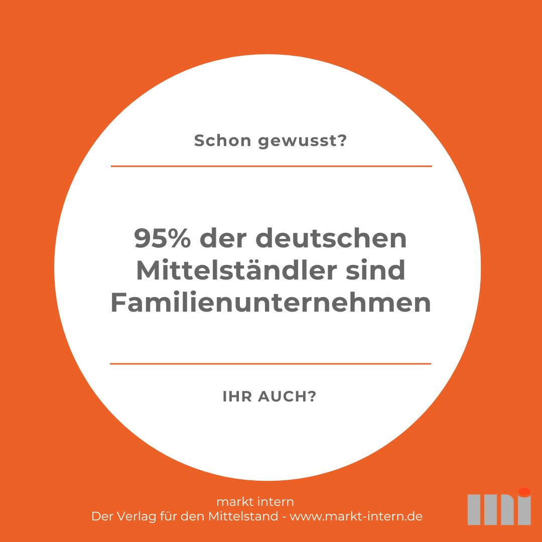 marktintern's tweet image. Der deutsche Mittelstand ist der Motor der deuts. Wirtschaft. Wusstet ihr aber, dass 95% der mittelständischen Unternehmen Familienbetriebe sind? 'markt intern', gegründet 1971, übrigens auch :-) Die deutsche Wirtschaft schreitet mit Tradition und Innovation voran!
#marktintern