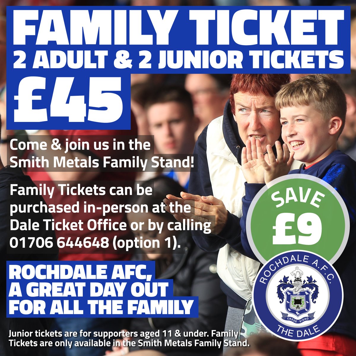 officiallydale's tweet photo. Looking for a great day out for all the family? 😃

Buy a Family Ticket for Saturday's game at the @CrownOil Arena! 🏟️

It includes two adult and two junior tickets with a big saving 🎟️

#RAFC