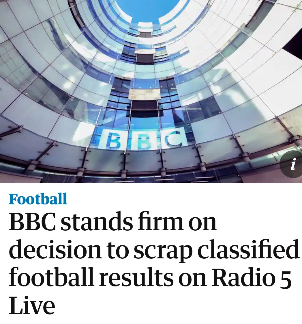 dannykellywords's tweet image. The critical thing about the Classified Results was/is that it treats every club the same. Mansfield get the same space as Man U; Blackpool are afforded the same time and tone as Liverpool. It says "this is the pyramid, this is the family, this is the culture, this is football."