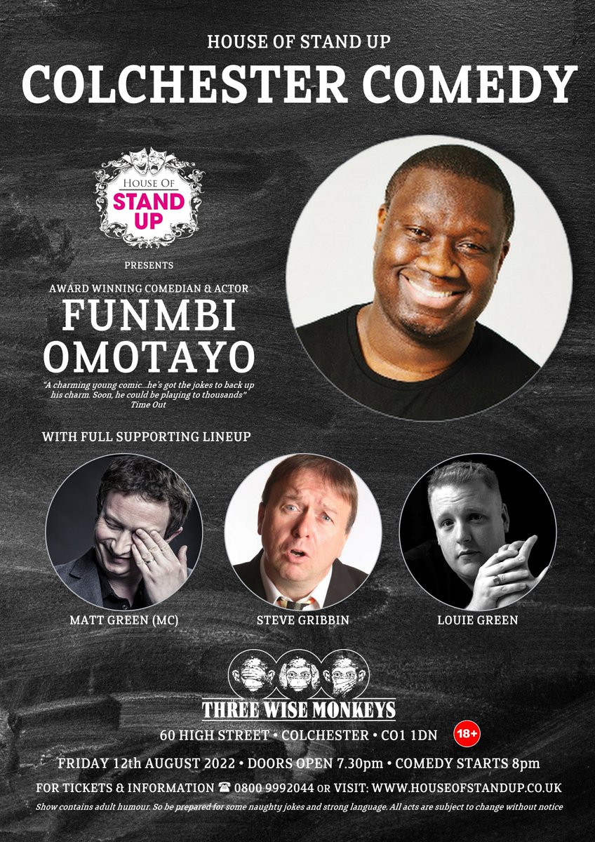 HouseofStandUp's tweet photo. 3 HEADLINE ACTS THIS FRIDAY
NO SWEAT - WE'RE AIR CONDITIONED...
Tickets at
https://t.co/5i1uGiFXQF
#comedy #standup #events #tickets #colchester #essex #markstey #coggeshall #ipswich #clacton #braintree #rayne #witham #halstead #liveevents #TWMlive #threewisemonkeyscolchester https://t.co/yuvU3nyATX