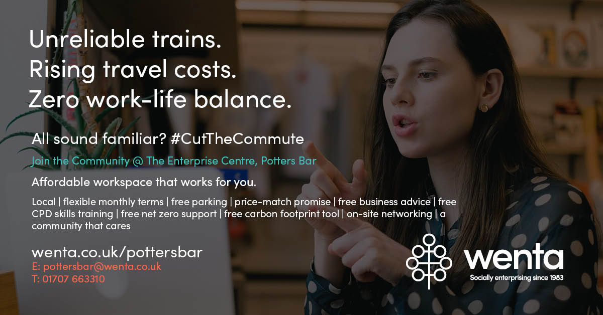 TheWentaGroup's tweet photo. Looking for ways to #CutTheCommute? 

Talk to us about #officespace #deskspace #flexibleworking #flexiblecontracts #pricematchpromise and join us at @WentaPottersBar 

Call us on 01707 663610 to find out how we can help improve your #workday, #worklife, #workspace &amp; #costofliving https://t.co/r8awFTLSER