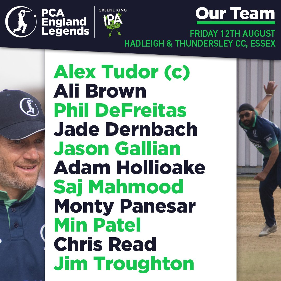 PCA's tweet image. 🧢 Debut for @WarwickshireCCC and @englandcricket legend Jim Troughton!

©️ Skipper @alextudorcoach is pretty happy with his side that is running out tomorrow 😉

🧤 Catch all the action from 3.30pm!

#PCAEnglandLegends