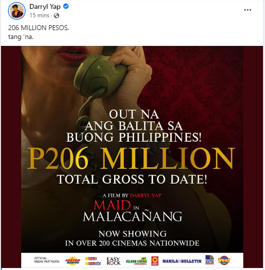 johnjown114's tweet photo. 206 Million na!!!
Thank you Pilipinas!!!
@Vincentiments__  @DirekDarrylYap @iamshanwein @okkimata 
#MiMNowShowing #MiMDay9Showing #DarrylYap #Vincentiments https://t.co/0EowWY3cf9