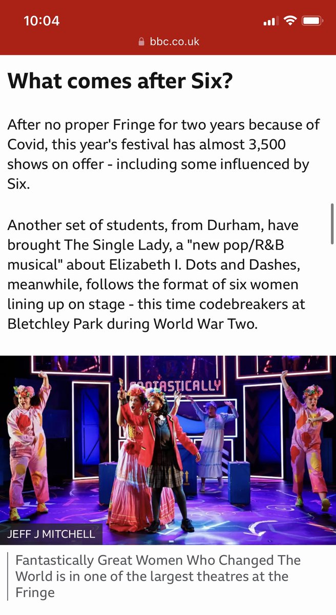 Thank you to <a href="/BBCNews/">BBC News (UK)</a> for this fantastic feature this morning! We’re thrilled to be in such wonderful company amongst <a href="/FantasticallyGW/">Fantastically Great Women the Musical</a> <a href="/sleepover2022/">SLEEPOVER</a> <a href="/DotDashMusical/">Dots and Dashes: A Bletchley Park Musical</a> &amp; more🎶

READ HERE: bbc.co.uk/news/entertain…