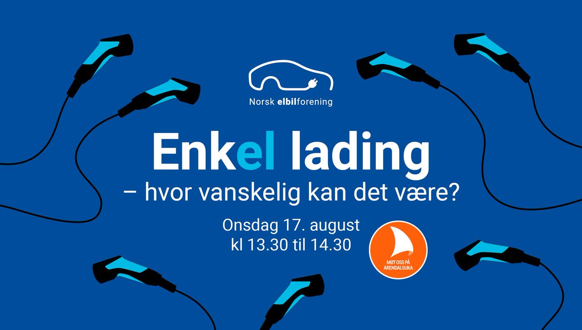 Norsk elbilforening (Norwegian EV Association) (@elbilforeningen) on Twitter photo Kom til Elbilforeningens ladearrangement i Arendal ⚡️
⚡️<a href="/EspenBarthEide/">Espen Barth Eide</a>, Klima- og miljøminister
⚡️ Ini Philip Enyieke, <a href="/Visa/">Visa</a>
⚡️ @frihammer, Greenstat
⚡️ Thomas Iversen, @Forbrukerradet
⚡️ Nicholai Sheridan Jørgensen, Mer
⚡️ <a href="/ChristinaBu_/">Christina Bu</a>
facebook.com/events/9970583… Kom til Elbilforeningens ladearrangement i Arendal ⚡️
⚡️<a href="/EspenBarthEide/">Espen Barth Eide</a>, Klima- og miljøminister
⚡️ Ini Philip Enyieke, <a href="/Visa/">Visa</a>
⚡️ @frihammer, Greenstat
⚡️ Thomas Iversen, @Forbrukerradet
⚡️ Nicholai Sheridan Jørgensen, Mer
⚡️ <a href="/ChristinaBu_/">Christina Bu</a>
facebook.com/events/9970583…