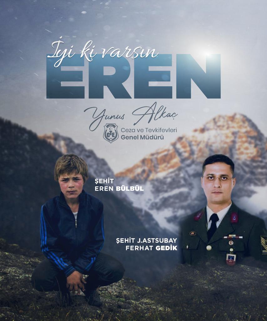 Hain terör örgütü tarafından gerçekleştirilen alçakça saldırı sonucu şehit edilen #ErenBülbül ve Jandarma Astsubay Kıdemli Başçavuş #FerhatGedik’i rahmetle ve minnetle anıyorum.
Ruhunuz şâd olsun. 

İyi ki varsın Eren 🇹🇷