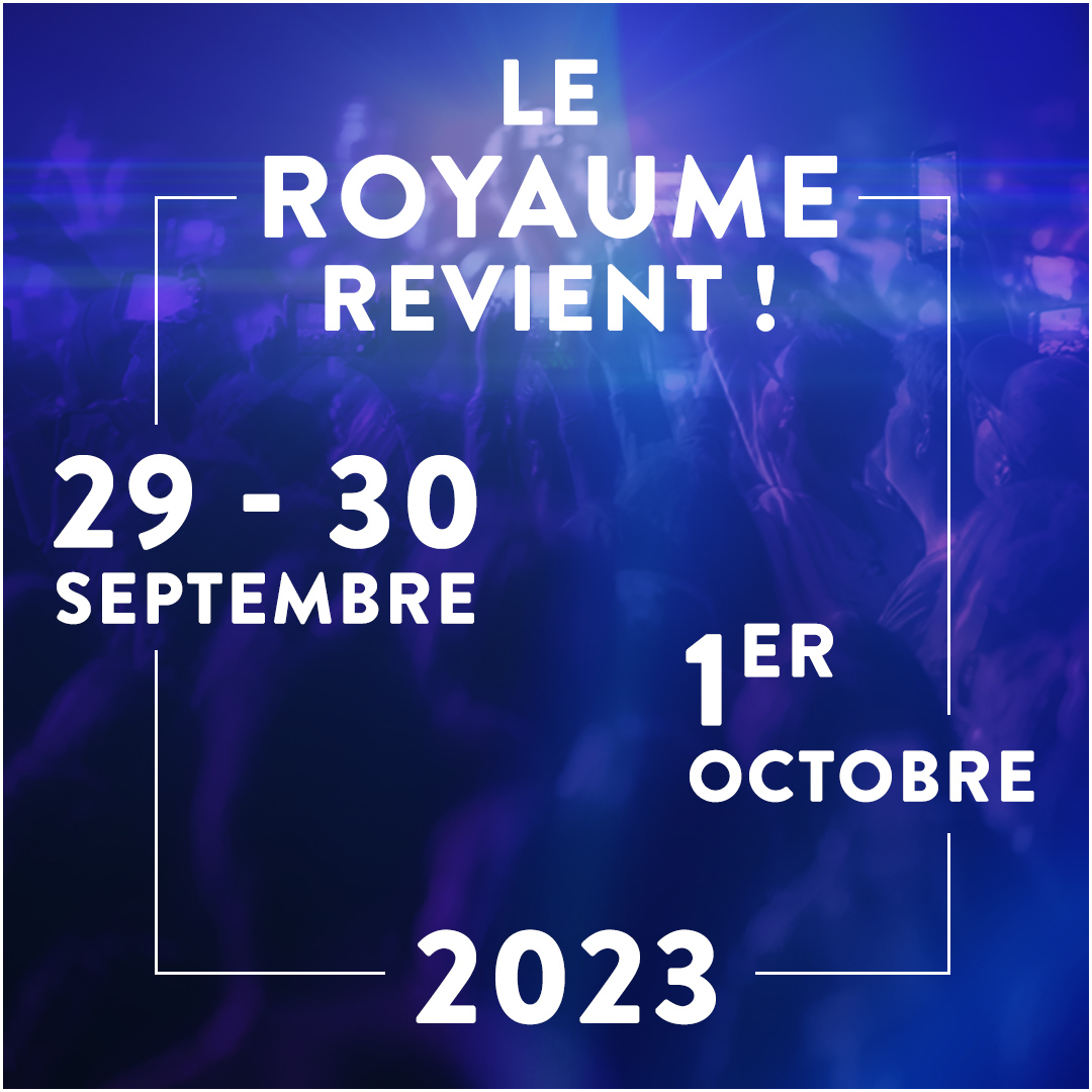 RoyaumeDuWeb's tweet photo. 🚨 BREAKING NEWS
Le Royaume revient 🤩. Rendez-vous en 2023, les 29-30 septembre et 1er octobre. Dis-nous qui souhaiterais-tu voir lors de cette 4e édition 👀 et surtout note déjà les dates !
Le concept et la programmation seront annoncés au printemps 2023.
#Royaumeduweb https://t.co/3ktbTRWxA8