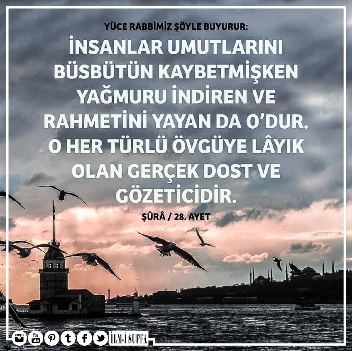 ilmisuffa's tweet photo. İnsanlar ümitlerini kestikten sonra yağmuru indiren ve rahmetini her tarafa yayan O'dur. Övülmeye layık olan gerçek dost O'dur.

Şûrâ Sûresi(42) 28. Ayet

#hayırlıcumalar 
#ayet
#hadis
#dua
#ilmisuffa https://t.co/D029cL4BMP
