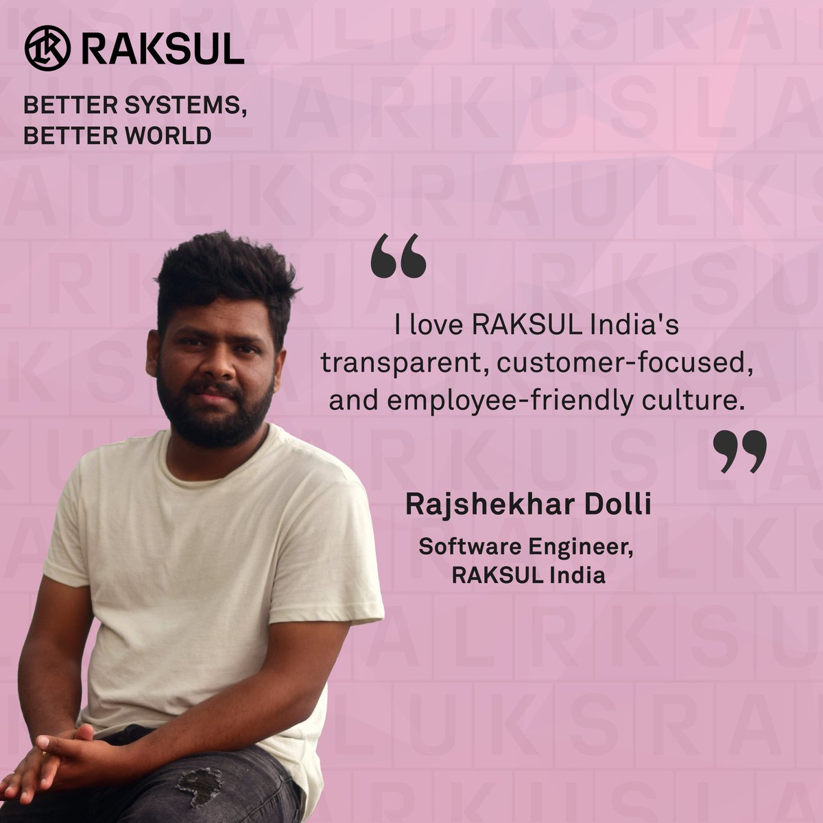 RaksulIndia's tweet photo. Rajshekhar Dolli, a software engineer with #RAKSULIndia, describes his experience as "delightful". He enjoys working on cutting-edge technologies and says that the prospects for advancement here are limitless. 

#LifeAtRAKSULIndia
RAKSUL India is hiring - https://t.co/hE2M9jZhvA https://t.co/8DGJ1POjH4