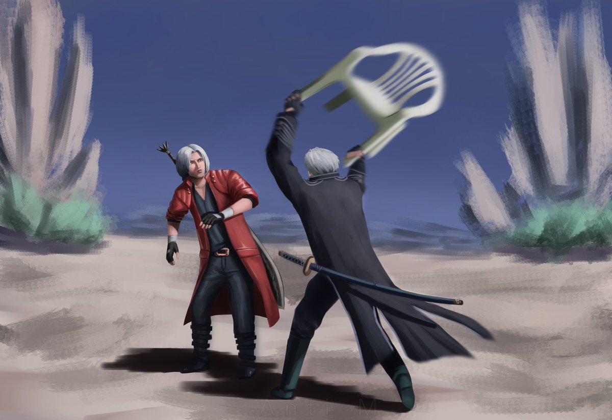 Anti_M_'s tweet photo. Dante vs Vergil

#DMC #DMC5 #dante #Vergil https://t.co/5RL8fyUerg