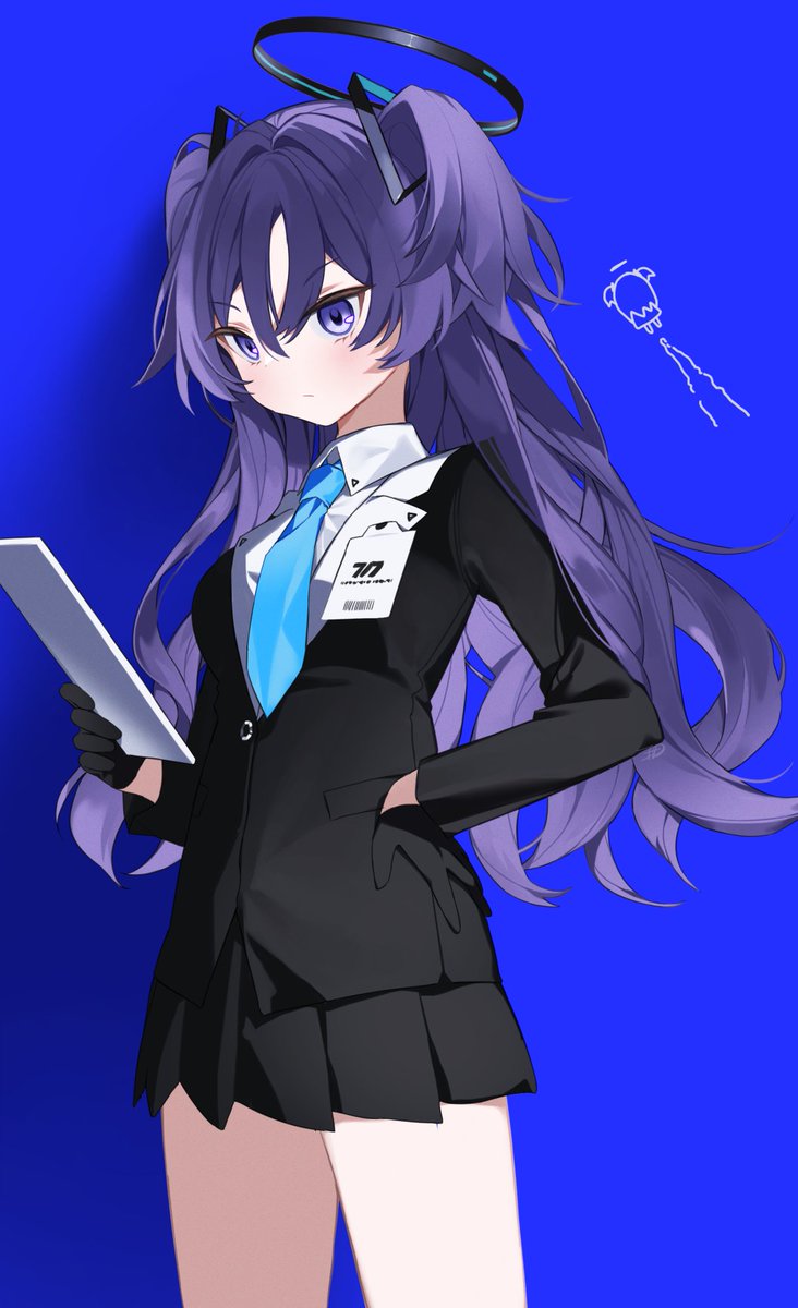 yuuka (blue archive) 1girl halo solo purple hair skirt necktie gloves  illustration images