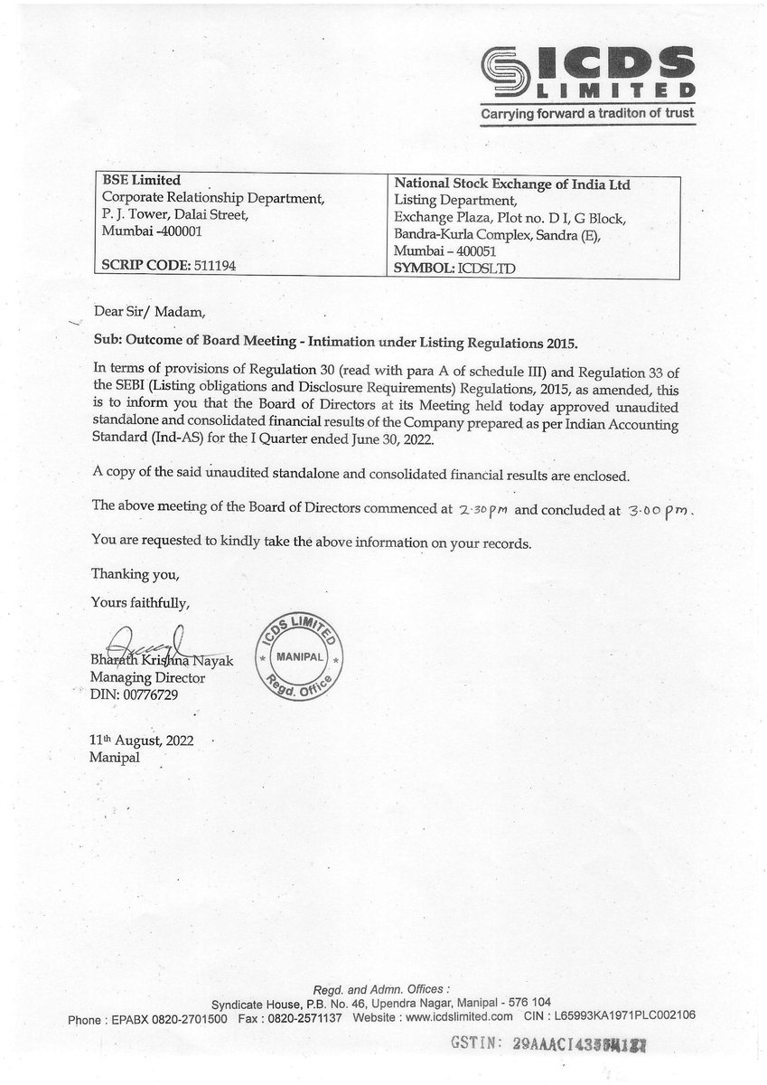 MarketUpdates6's tweet photo. ICDS LTD. - 511194 - Unaudited Financial Results. Full Details : https://t.co/6dUD6InnmT https://t.co/2cmLJMuEog