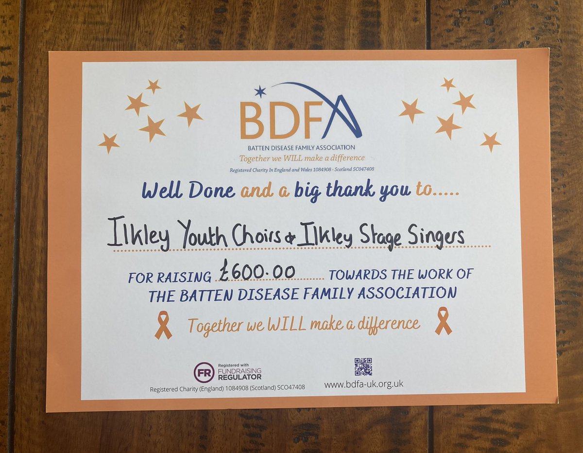 We are very pleased to let you all know that we managed to raise £600 for the <a href="/BattenDiseaseuk/">BDFA</a> at our concert last month. Huge thanks to all performers from Ilkley Stage Singers and Ilkley Youth Choir (<a href="/ChoirIlkley/">Ilkley Youth Choir</a>)