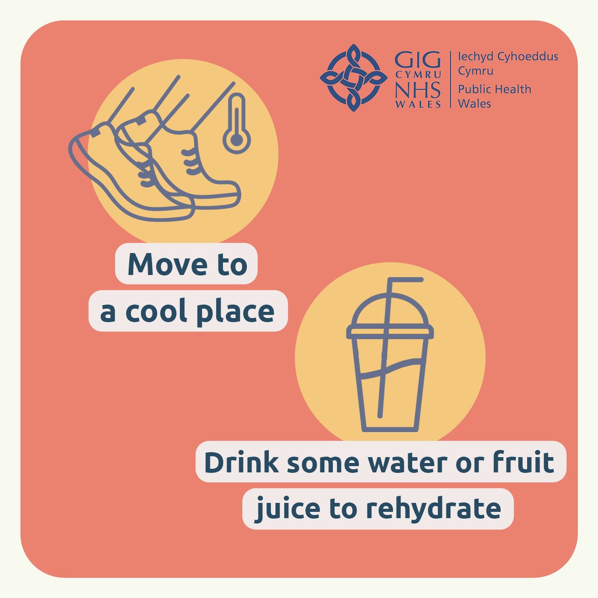 PublicHealthW's tweet photo. Very hot weather can cause dehydration, overheating, heat exhaustion and heat stroke. Protect yourself and others and take extra care to follow the health advice. https://t.co/XhIhqFxt3W