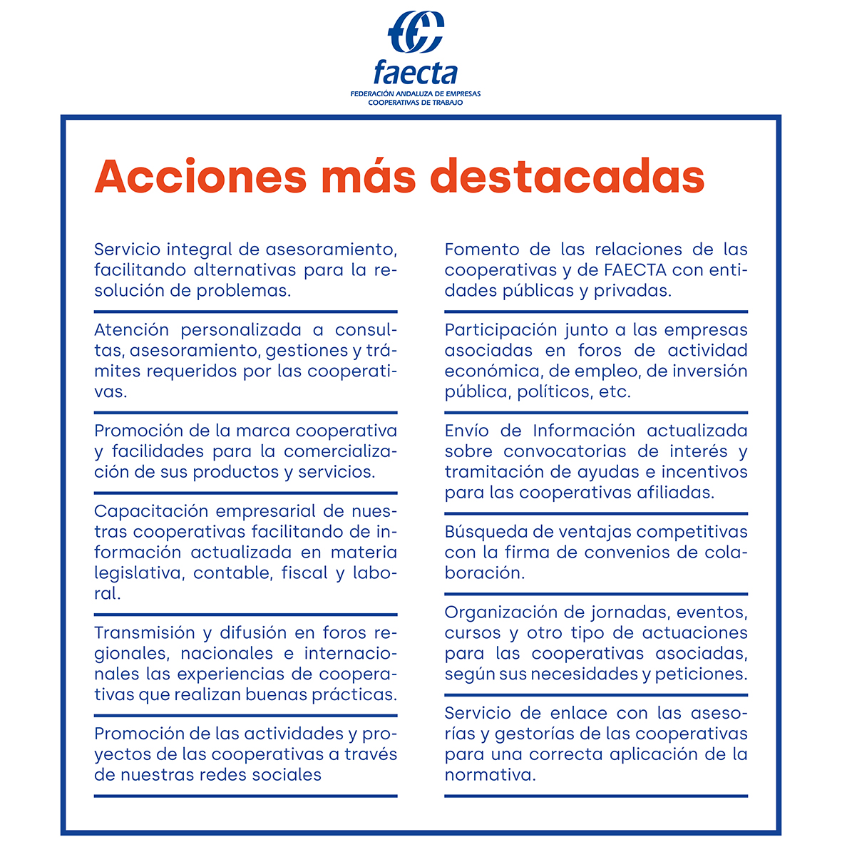 FAECTA_'s tweet photo. 🔊Si todavía no lo tienes claro, toma nota. Esto es lo que hacemos.
#FAECTAresponde #AsesoramientoCOOP #Emprender #BeCoopMyFriend https://t.co/iknFFaXnWy