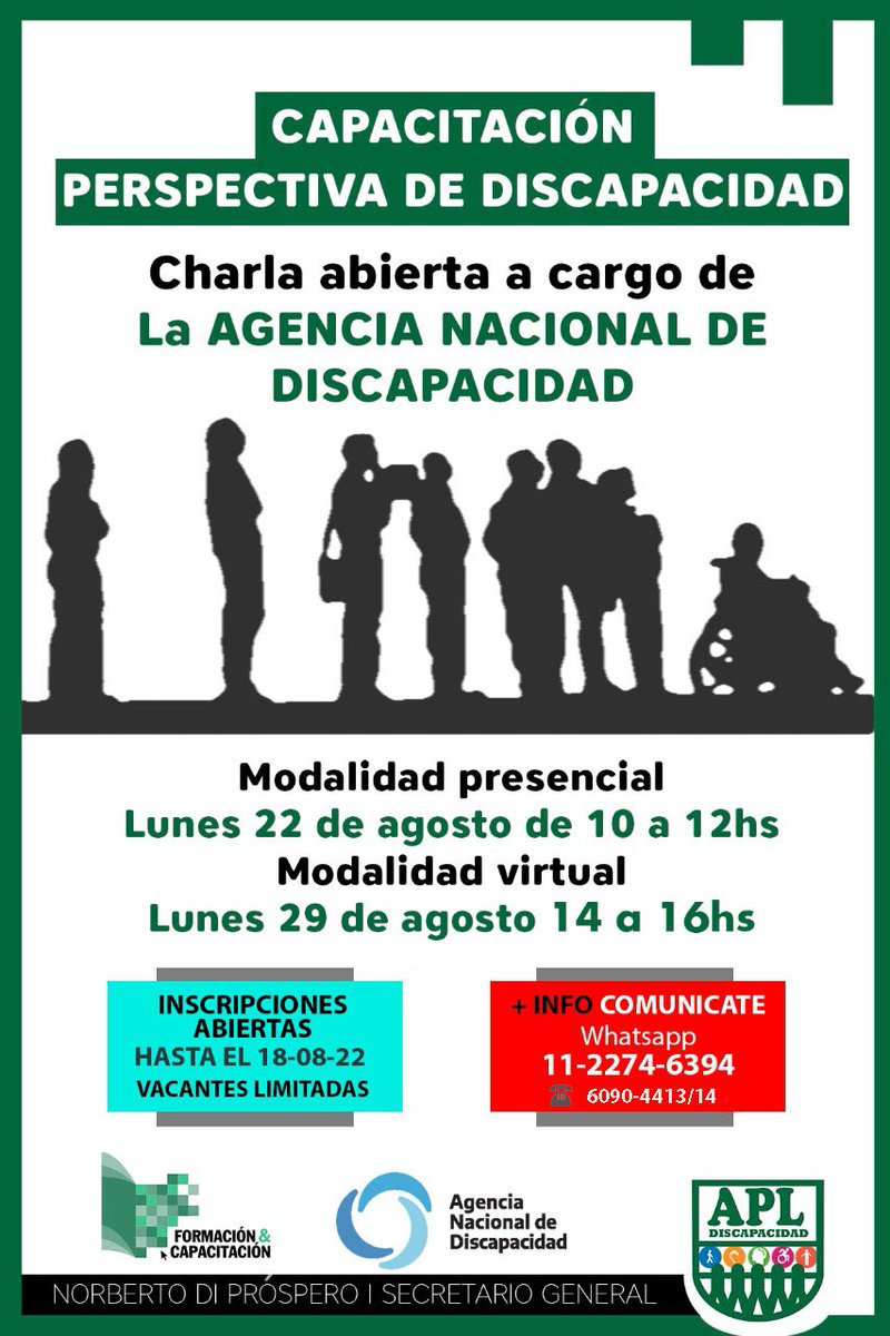 Capacitación "Perspectiva de discapacidad".
Lunes 22 de agosto, 10 horas.
Vacantes limitadas.
Informes: Comisión de Discapacidad.