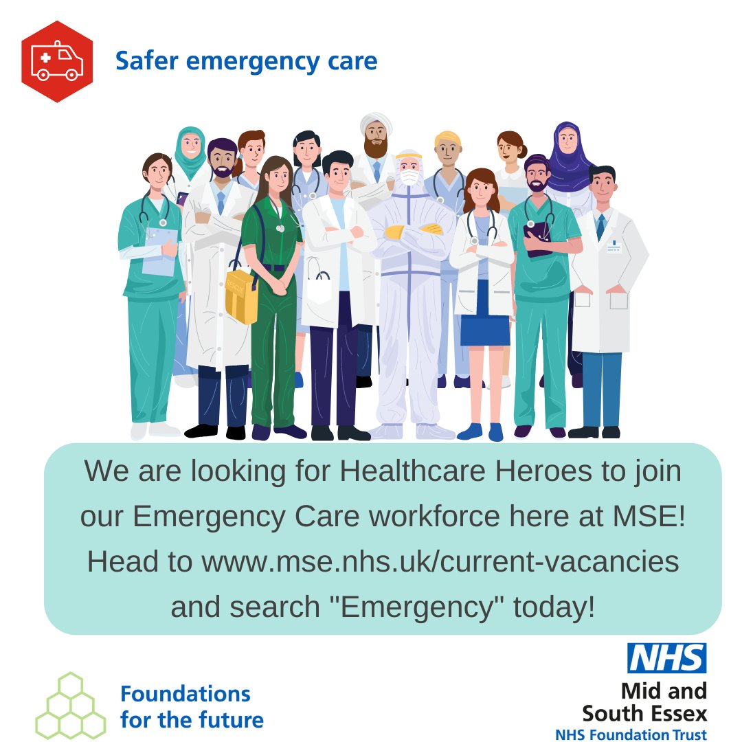 Mid and South Essex NHS Jobs (@joinmsehospital) on Twitter photo Here at <a href="/MSEHospitals/">Mid and South Essex NHS Foundation Trust</a> we're looking for Healthcare Heroes to join our Emergency department, so we can continue to care for more patients and families across the region.
If you are looking for a new role and supportive team, then we want you to apply today! Here at <a href="/MSEHospitals/">Mid and South Essex NHS Foundation Trust</a> we're looking for Healthcare Heroes to join our Emergency department, so we can continue to care for more patients and families across the region.
If you are looking for a new role and supportive team, then we want you to apply today!