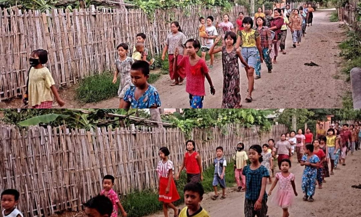 Anti-coup revolutionary strike in a village from Sagaing's Yinmabin township.  #2022Aug11Coup #JuntaBombedIDPs #WhatsHappeningInMyanmar