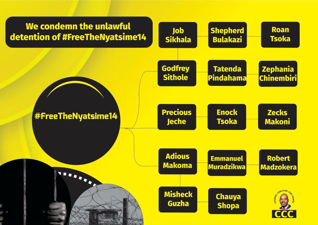 CCCZimbabwe's tweet photo. 🟡#FreeTheNyatsime15 https://t.co/unn39XpJYP