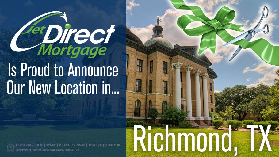 JetDirectLender's tweet photo. We’re expanding into Richmond, Texas!
We’re excited to be opening up a brand new branch in Richmond to help provide our amazing home loan services to the Lone Star State.
#JetDirectMap #mortgage #homeloan #texas #tx #greatstateoftexas #loanstarstate #richmondtx https://t.co/oZ4swtBqqz