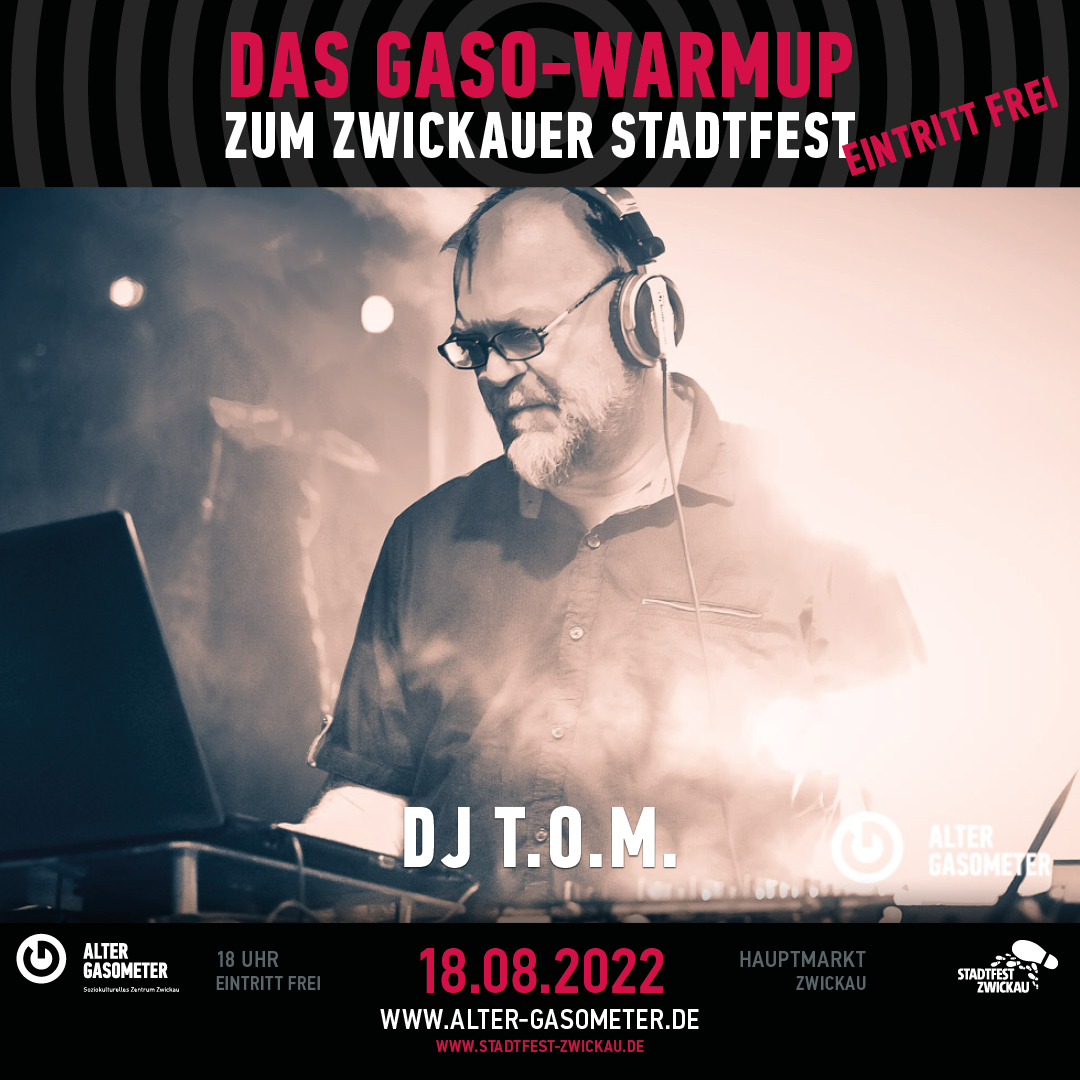 altergasometer's tweet photo. Das ist neu! Den Opener beim Gaso-Warmup zum Stadtfest Zwickau macht diesmal DJ T.O.M.. 

18:05-18:45
Mit den derbsten Sounds zwischen Indie und Rock peitscht uns DJ T.O.M. in den Abend und bringt uns auf Betriebstemperatur.

Infos: https://t.co/6eeQ9lJH2Q

#zwickau #gaso https://t.co/WLr0o2JVB0