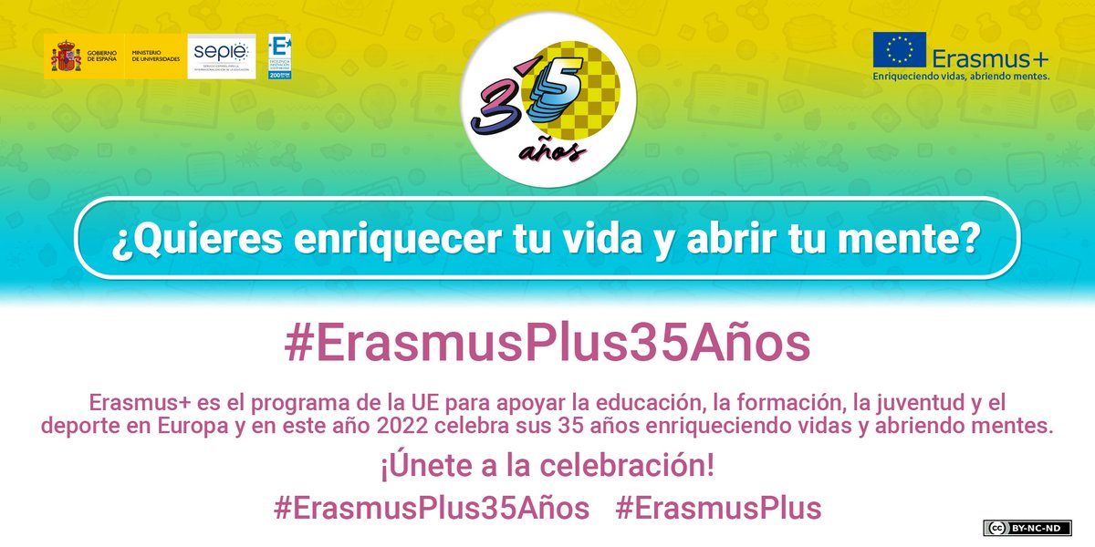 sepiegob's tweet photo. ¿Quieres enriquecer tu vida y abrir tu mente? Únete a #ErasmusPlus y celebra los #ErasmusPlus35Años. https://t.co/z2SMoB1oLT
