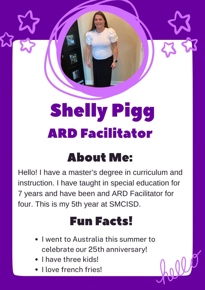 MillerSMCISD's tweet photo. Introducing our ARD facilitator, Shelly Pigg! https://t.co/9yQ0j7jTY6