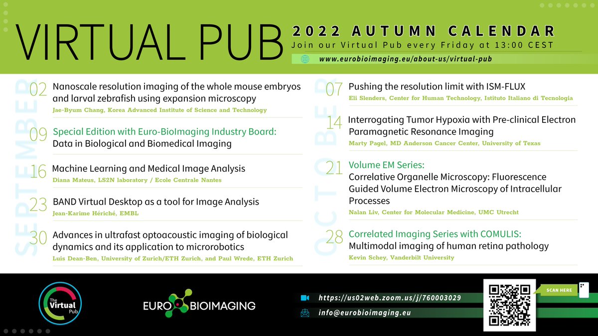 The #VirtualPub is on Summer Break in August 🏖️! But we look forward to a SUPER exciting line-up of talks in September, and hope you will join us on Fridays at 🕐13:00 CEST!
Please share 🔄our autumn calendar!⤵️
eurobioimaging.eu/about-us/virtu…