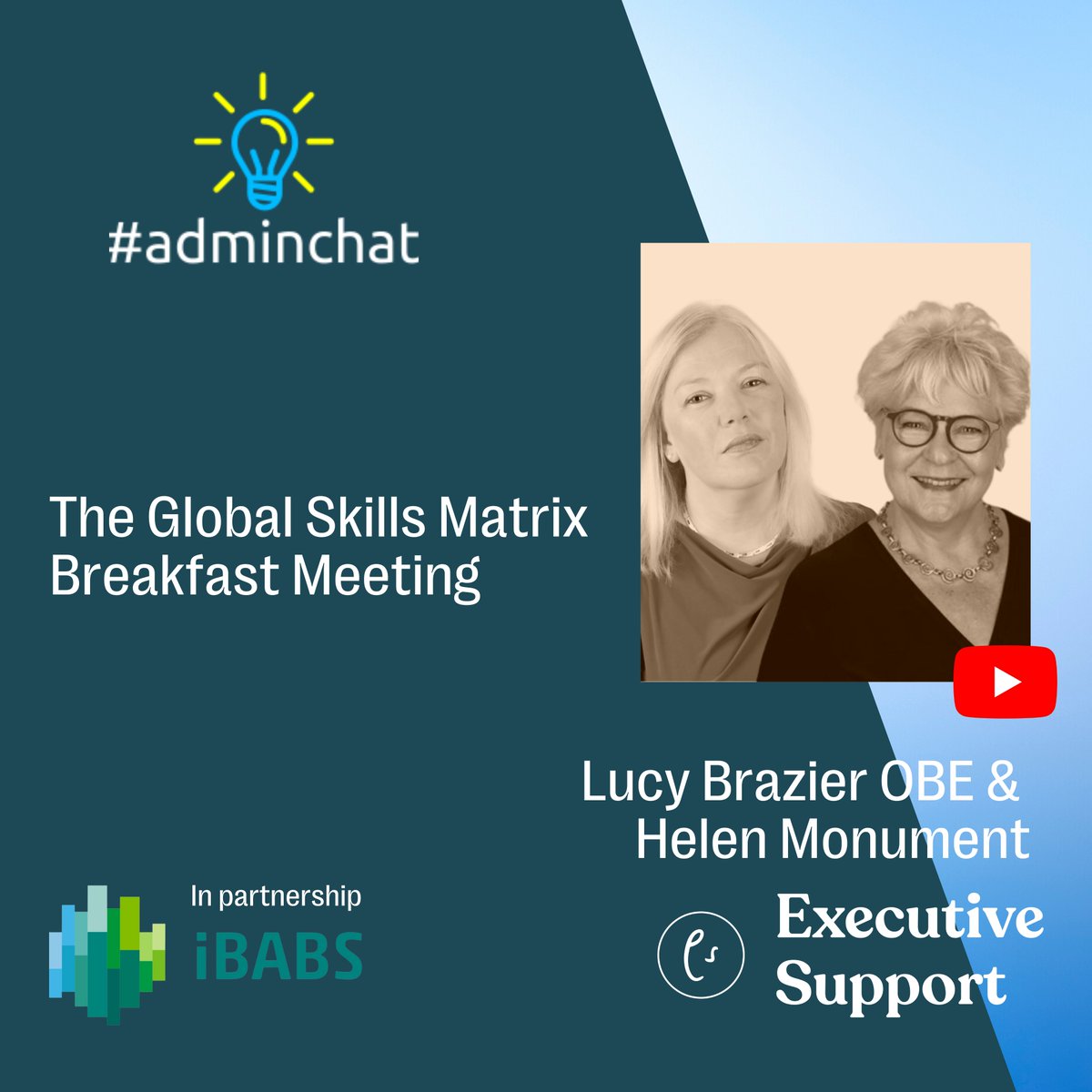 lucybrazier's tweet photo. Check out the latest #adminchat with Lucy Brazier OBE & @HelenMonument - ‘Global Skills Matrix Breakfast Meeting’
Watch here: https://t.co/VAHfBLTjXn
#adminchat #freetraining #admin #assistants #esmedia https://t.co/jIN2frCHAR