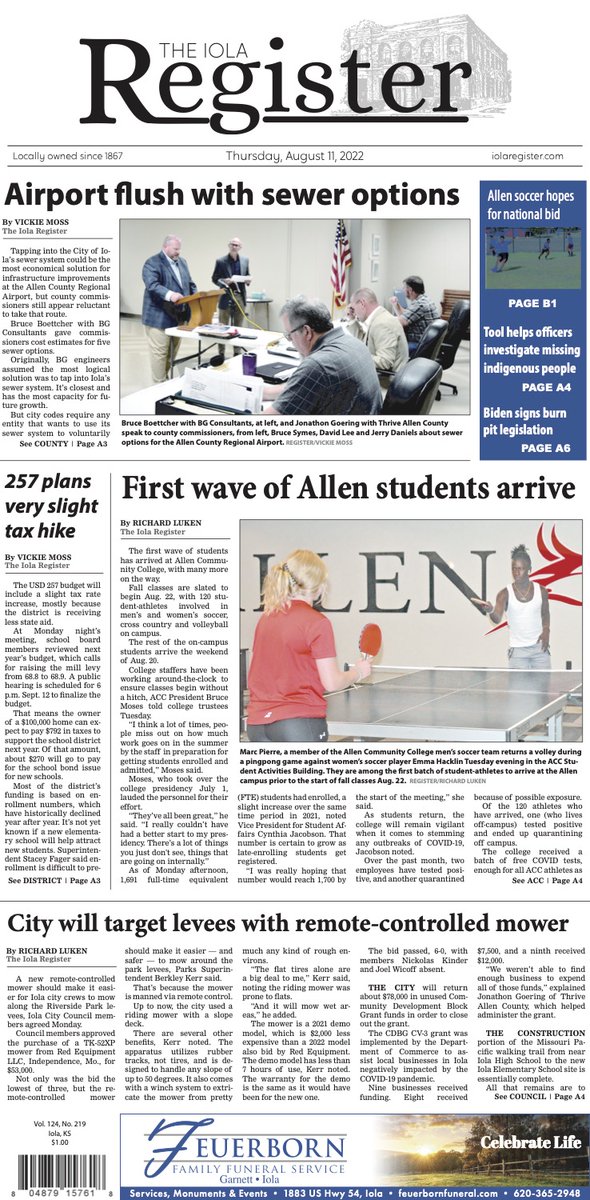 iolaregister's tweet photo. Today's front page: Thursday, August 11 - https://t.co/PSnCPYeKvL
Read more at https://t.co/L7p39jjr7t. Happy Thursday!
#iolaks #kansas #allencountyks #allencc https://t.co/KDPd9J9Hpk
