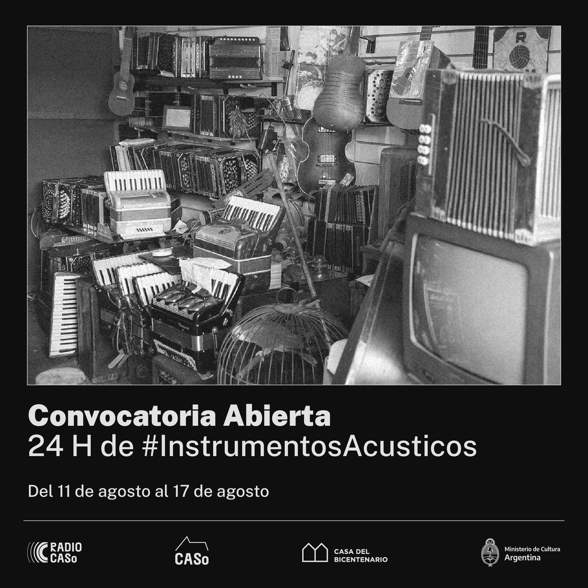 CONVOCATORIA ABIERTA⁣⁣
⁣⁣ #𝗥𝗮𝗱𝗶𝗼𝗖𝗔𝗦𝗼 invita a artistas sonorxs y compositorxs latinoamericanxs a enviar sus experimentaciones con instrumentos acústicos para participar del especial radiofónico 24H de #InstrumentosAcusticos
👉bit.ly/24HdeInstrumen…