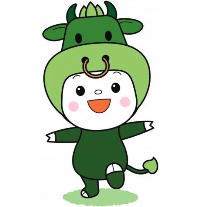 Chachamo, a kid in a green cow costume, is the mascot of Matsusaka City, Japan. 