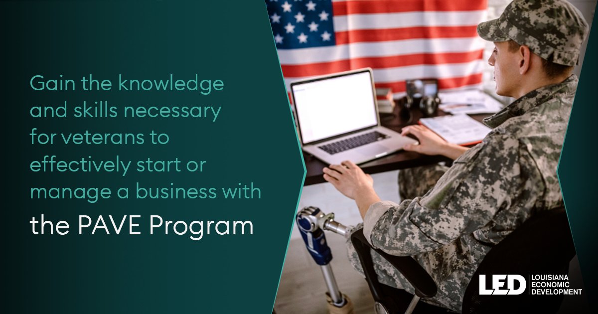 Are you a Veteran looking for #SmallBusiness programs and resources? #LED’s Pathway to Assist Veteran Entrepreneurs program can help. Learn more: opportunitylouisiana.com/small-business…

#PAVE #SBSPrograms #Louisiana #Veterans