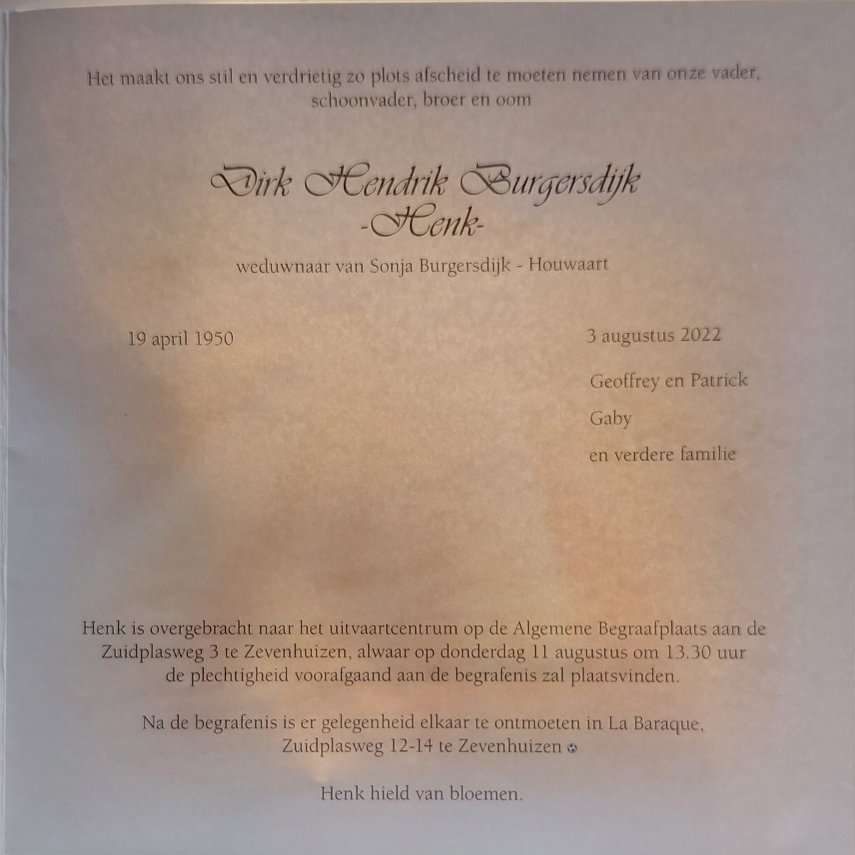 dburgersdijk's tweet photo. Vandaag 1 van mijn dierbaarste mensen ooit moeten wegbrengen. Te onverwacht en te jong. Mijn oom en een mentor. Zwaarder afscheid bestaat niet. Ome henk bedankt voor dit mooie leven wat ik nu heb u bent daar een reden van. #RIPHenk tot weerziens als dat bestaat ππΉπ https://t.co/3OqDUSpqjU