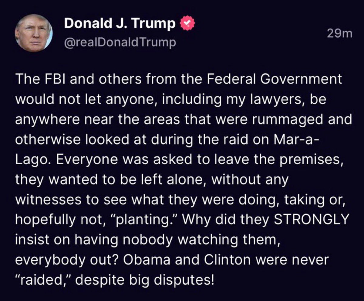 oldsargepap's tweet photo. Nothing confirms Trumpโs guilt more than his statement suggesting the FBI planted evidence. This is what guilty people say. The insider tip proved valuable and they canโt accept it. #440times
#TruBlue #DemVoice1 #ONEV1 Z24 #DemCastFL #OBV https://t.co/oo2Pg0vv4J