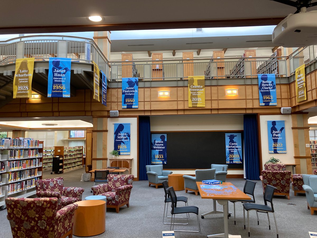 Cary Library is pleased to display LexSeeHer's 2021 Women's Visibility Banners. LexSeeHer is grateful to members of Lexington Girl Scout Troops, including 66265 and the Junior Scout troop, including 67318 for their work initiating the 2021 Women's Visibility Banners. #LexSeeHer