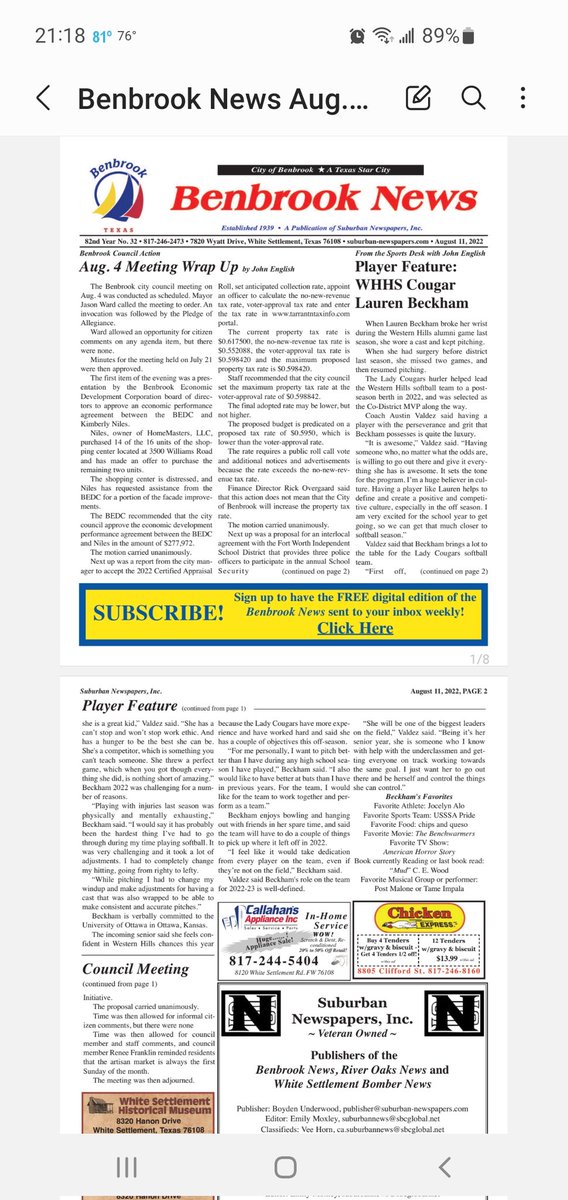 ExcelEliteDFW's tweet photo. 2023 P/UT &amp; @OttawaBravesSB commit @laurenbeckham6 featured in the Benbrook News. #AsAllDay #thegameknows @rose_gloria2 https://t.co/3iYULQbJcm